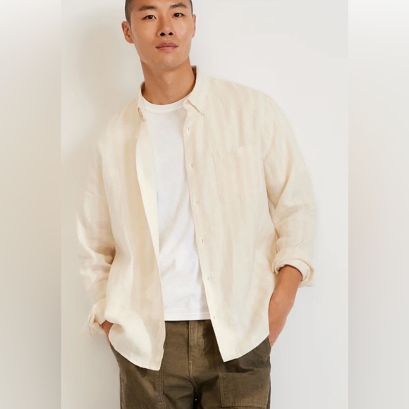 Everlane Linen Standard Fit Shirt Button Down long Sleeve Khaki M - Picture 3 of 6